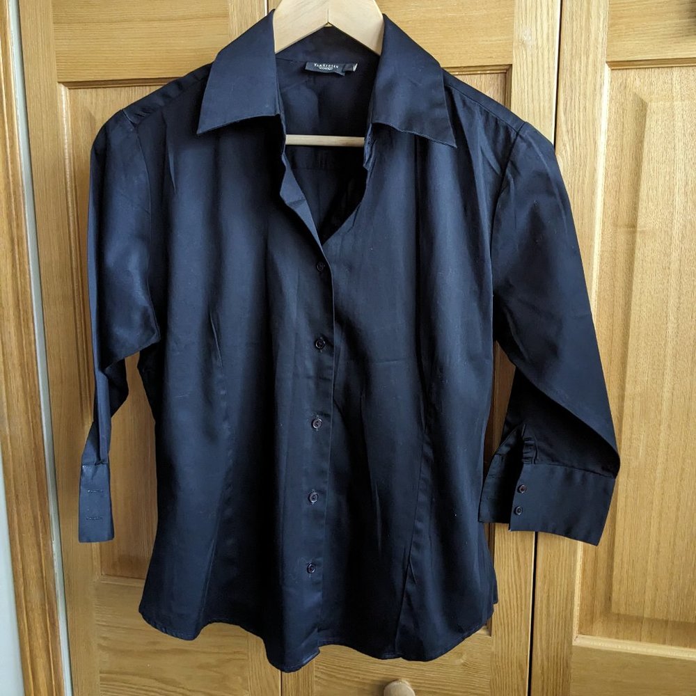 VanHeusen Black Cotton Button down Collar Shirt SZ L